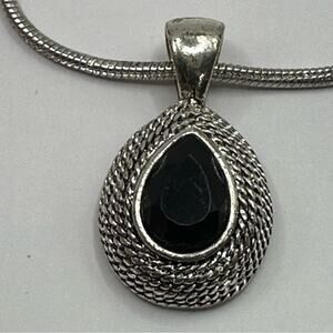 RMN Vintage Silver tone Black faceted pendant snake necklace